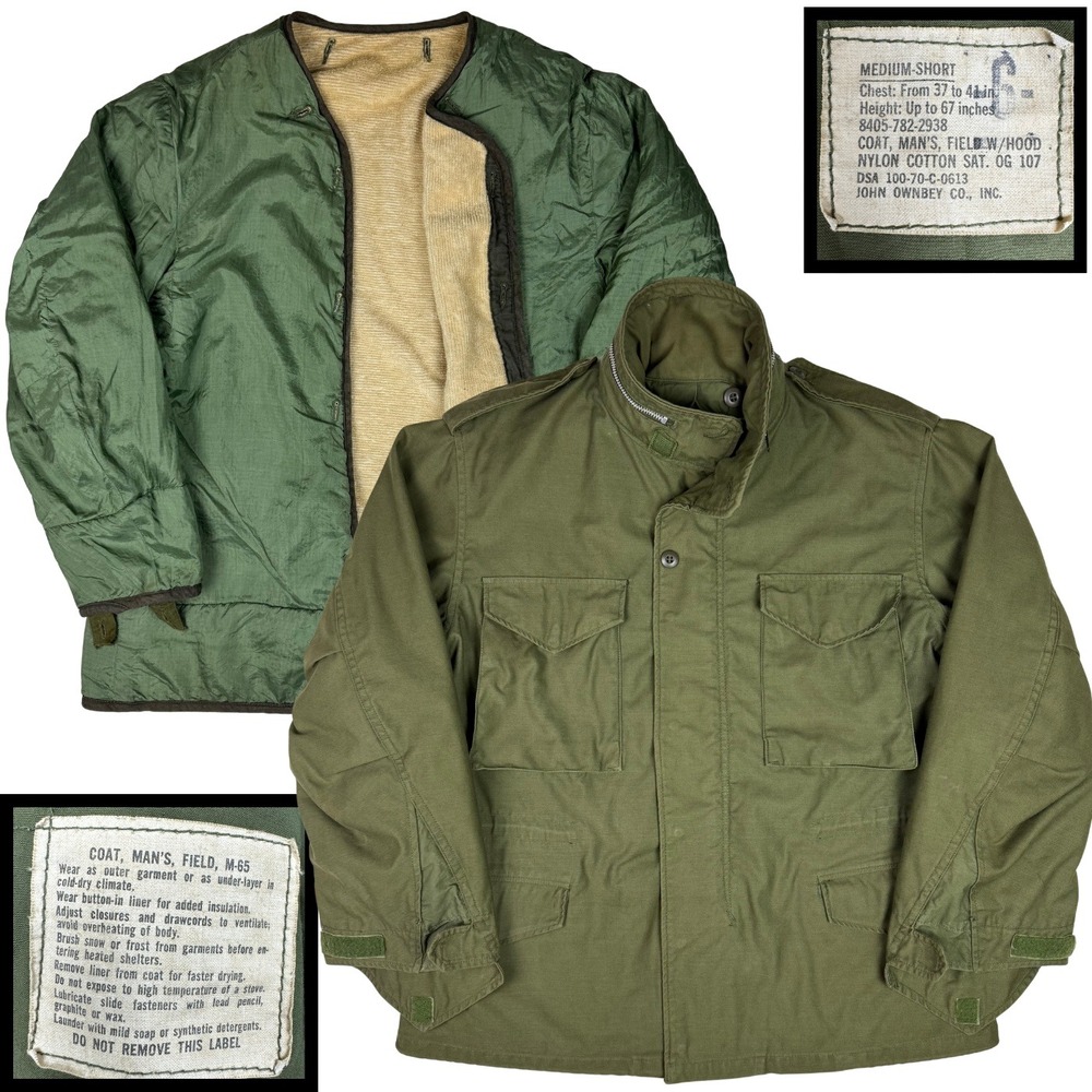 Vintage M-65 Field Jacket‎ OG-107 w/ Hood + M-1951 Wool Blend Liner Set Mens M